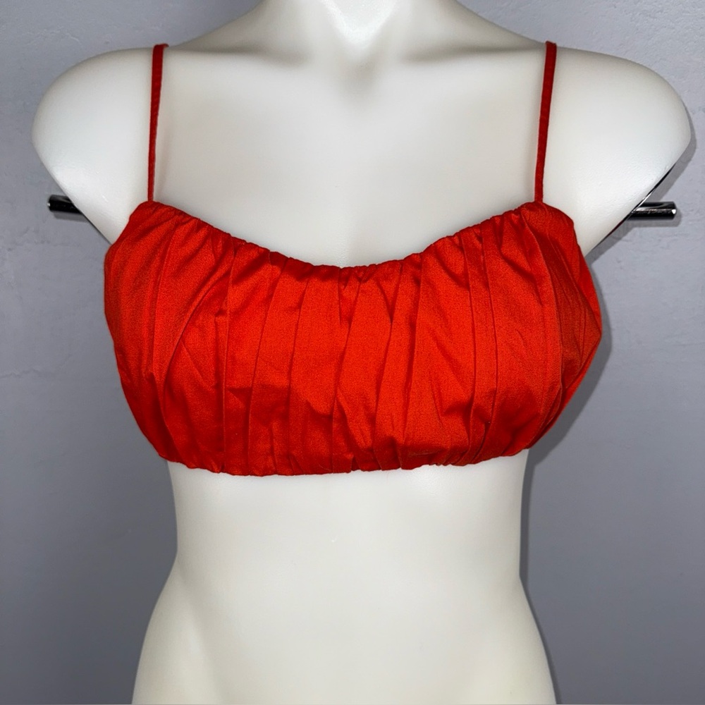 Abercrombie & Fitch Cropped Top Small‎ Orange Red Pleated Sweetheart Neckline